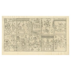 Religious Antique Print of The Ten Divine Transformation, 1727