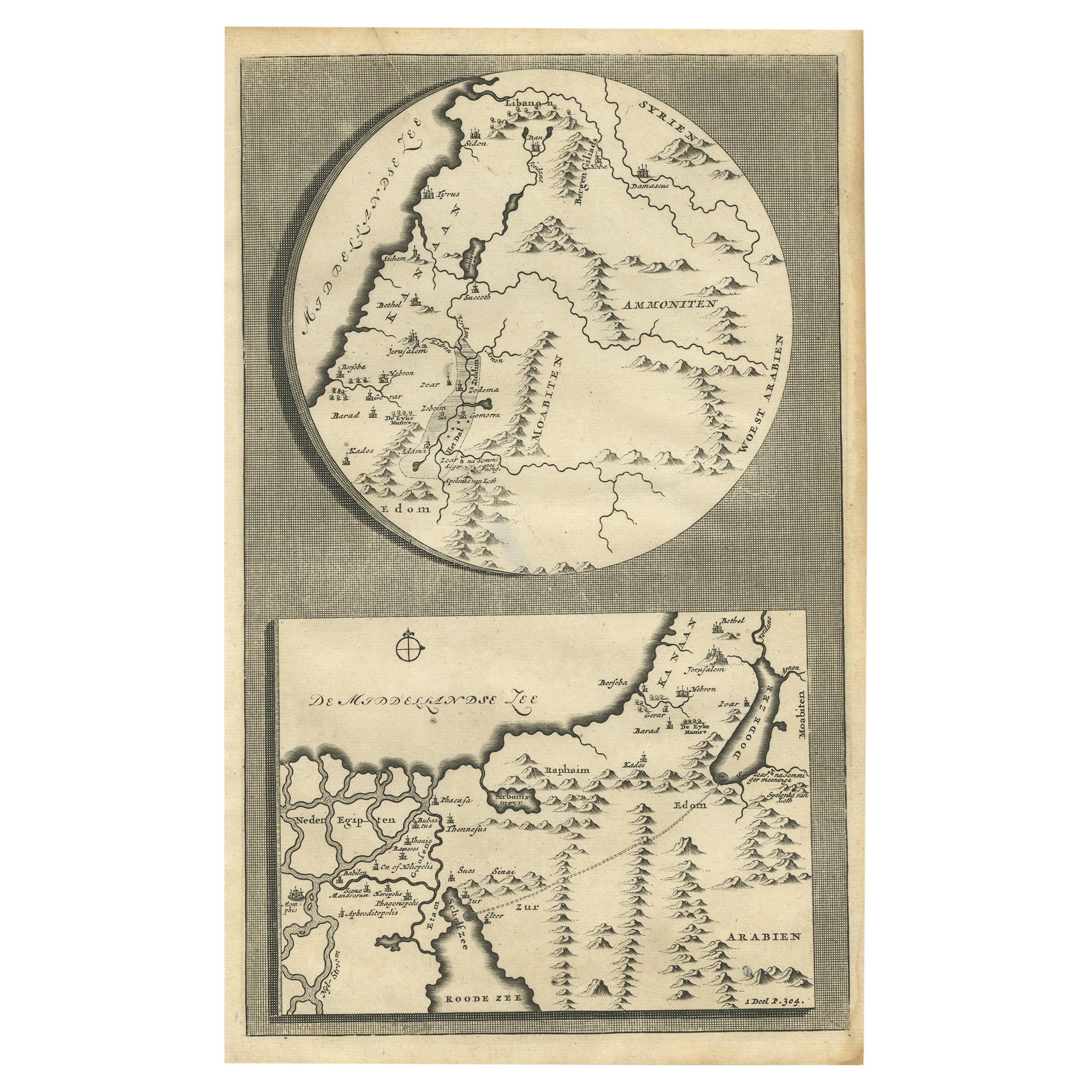 Rare carte ancienne du Moyen-Orient du Moyen-Orient, vers 1690