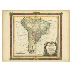 Antique Map of South America with Chili, Paraguay, Brazil and Peru, ca.1766