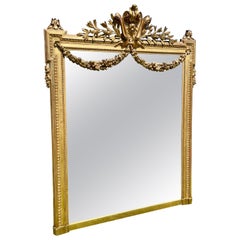 Antique Louis XVI Style Golden Plaster Mirror, 19th Century