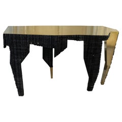 One of a Kind Console in Ebonized Wood and Brass, Alberto Tonni