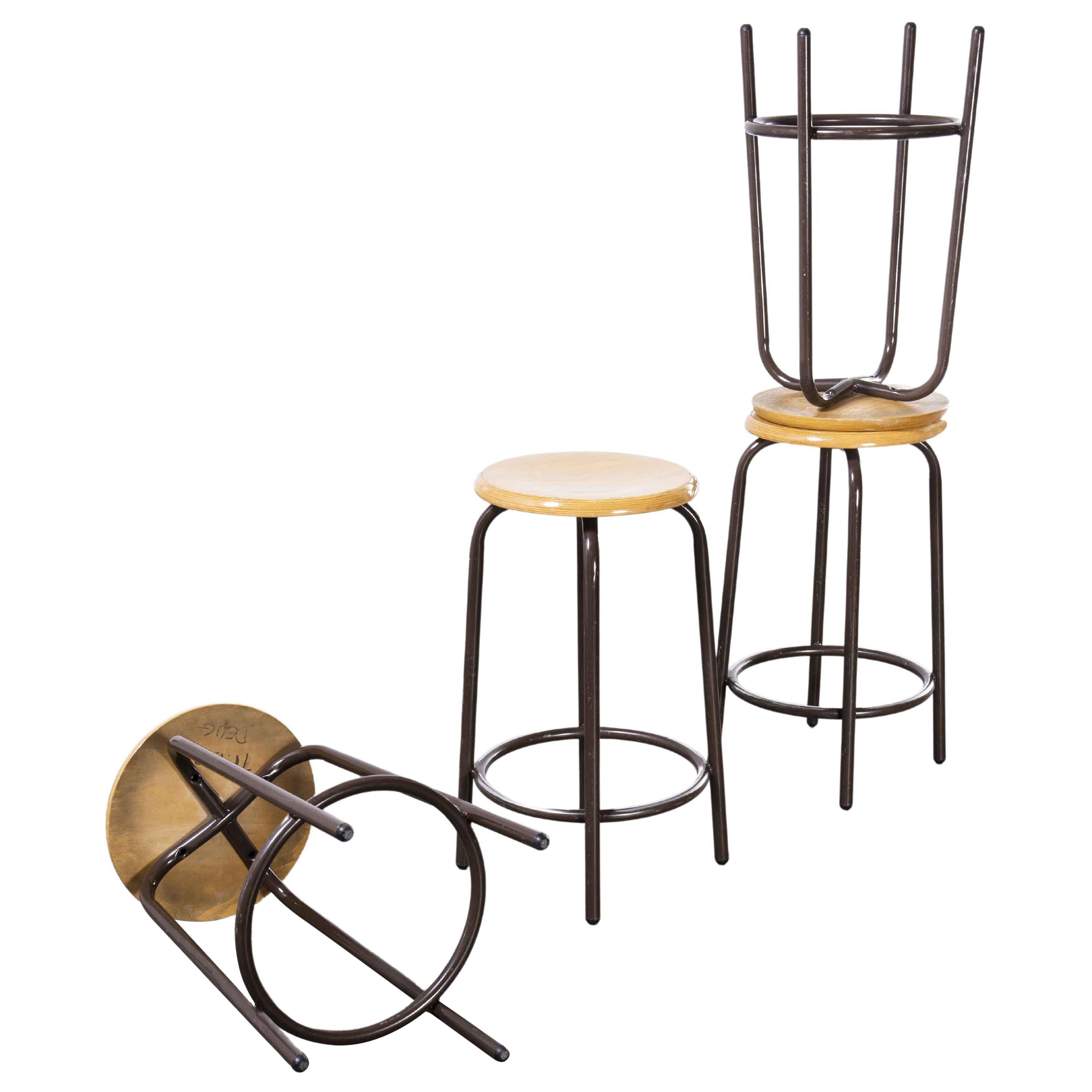 1960s Mullca French High Stools, Chocolate Round, Set of Four For Sale