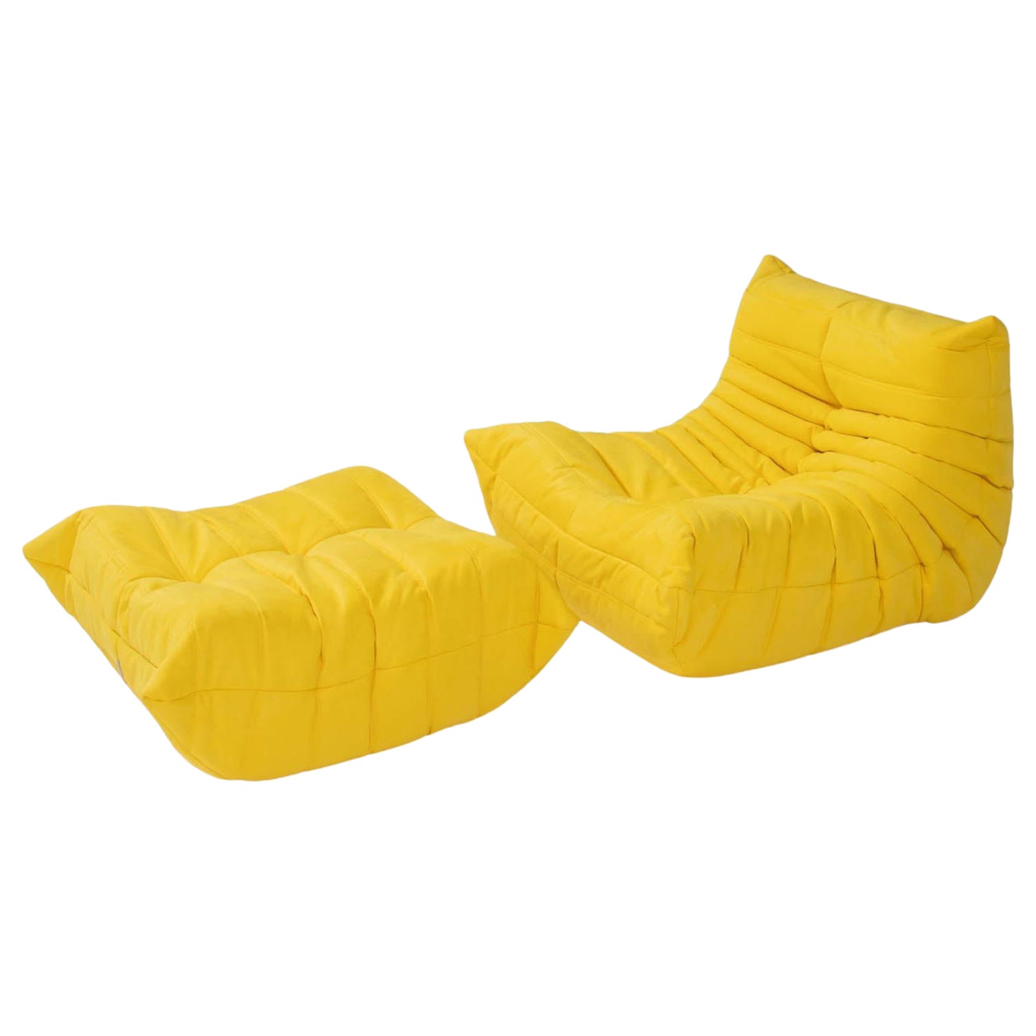 Ligne Roset by Michel Ducaroy Togo Yellow Armchair and Footstool, Set of Two