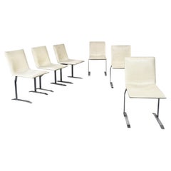 Italian Mid-Century White Leather and Steel Chairs by Offredi for Saporiti,1970s