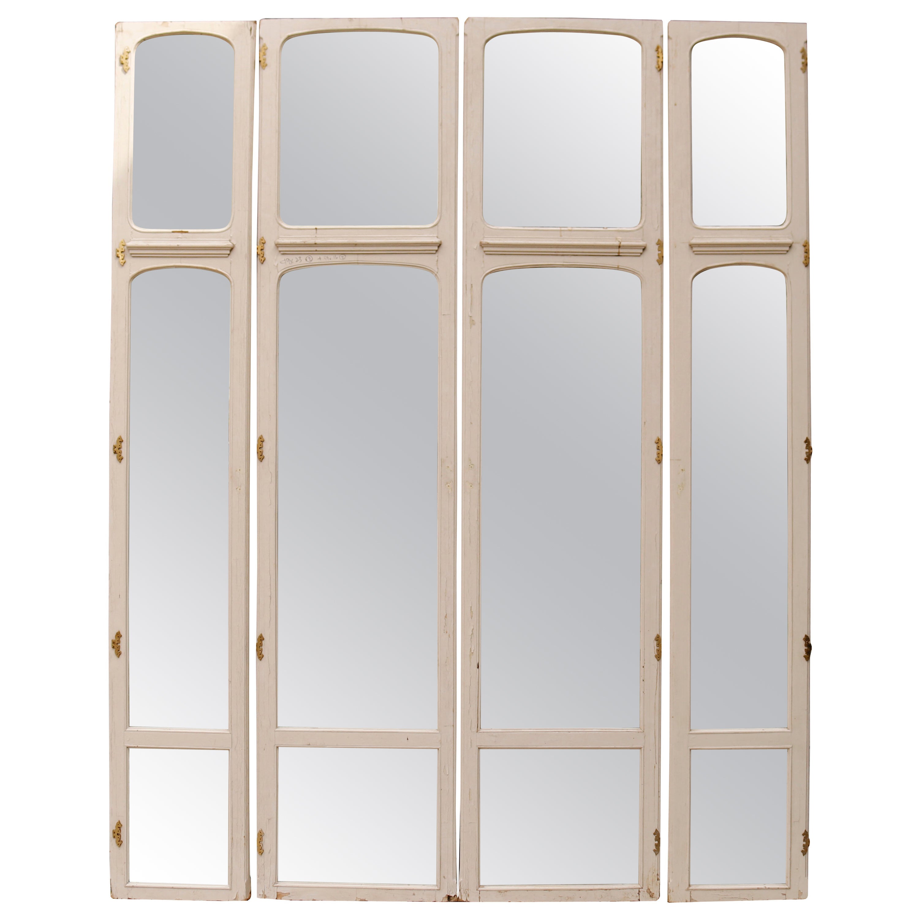 Reclaimed Set of Four Walnut Mirrored Doors