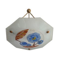 Octogonal Art Déco Émaillé avec Lampe à suspension en verre aux couleurs vives de Loys Lucha