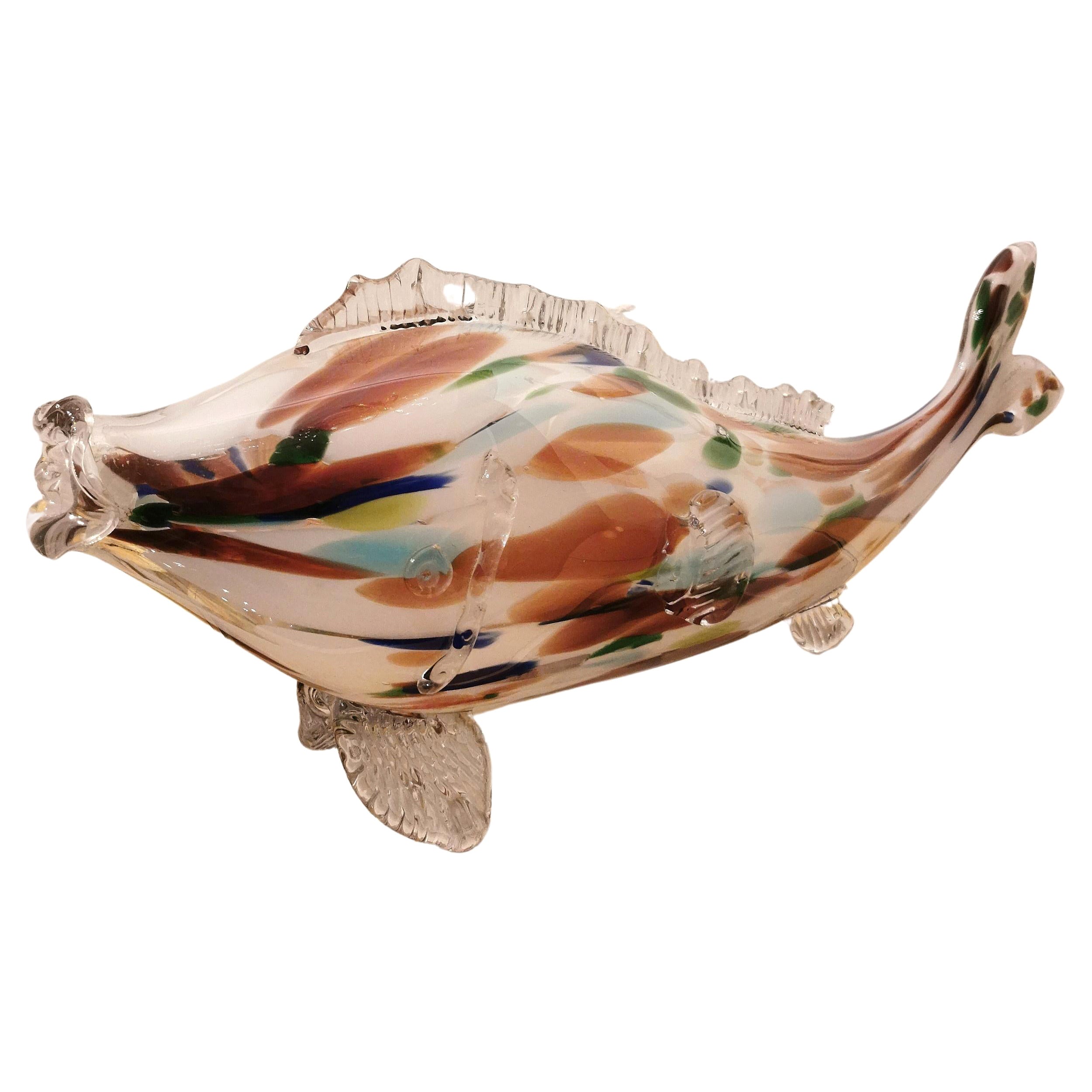 Mid Century Murano Glass Fish Sculpture Multicolor Italian Design 1970s