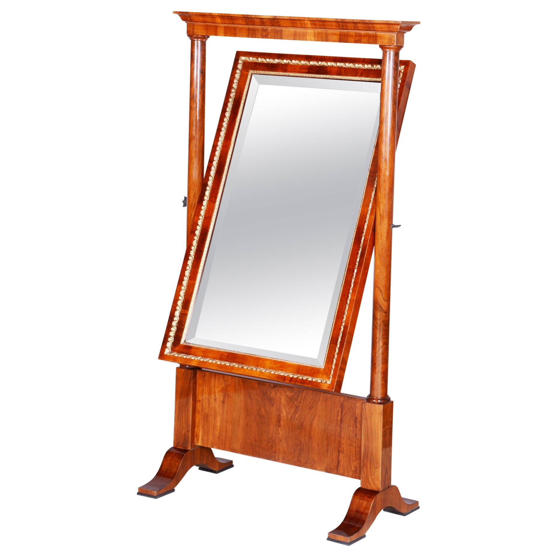 Biedermeier Standing Mirror Made in Austria circa 1810, Fully Restored Walnut For Sale