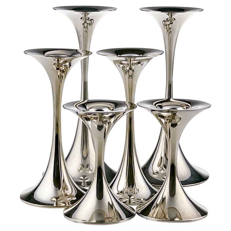 Tapio Wirkkala, Set of Six Silver "Trumpetti" Candlesticks, Kultakeskus, Finland For Sale