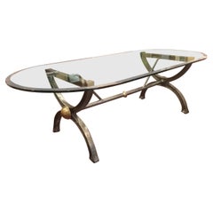 Modern Oval Steel and Glass Dining Table