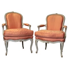 Pair of French Louis XVI Painted Open Arm Chairs
