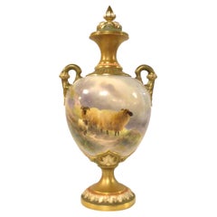 Antique Royal Worcester Harry Davis Sheep Vase