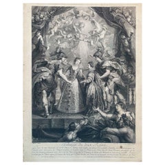 P.P. Gravure de Rubens « The Exchange of Two Queens » (L'échange de deux reines), 18ème siècle