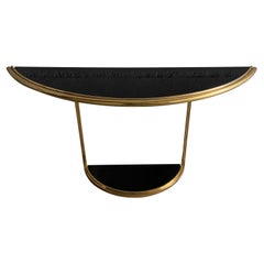 Mid-Century Modern Italian Gilt Metal Console Table with Black Glass Top, 1970s