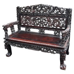 Late 19th Century Hand Carved Rosewood Dragon Bench