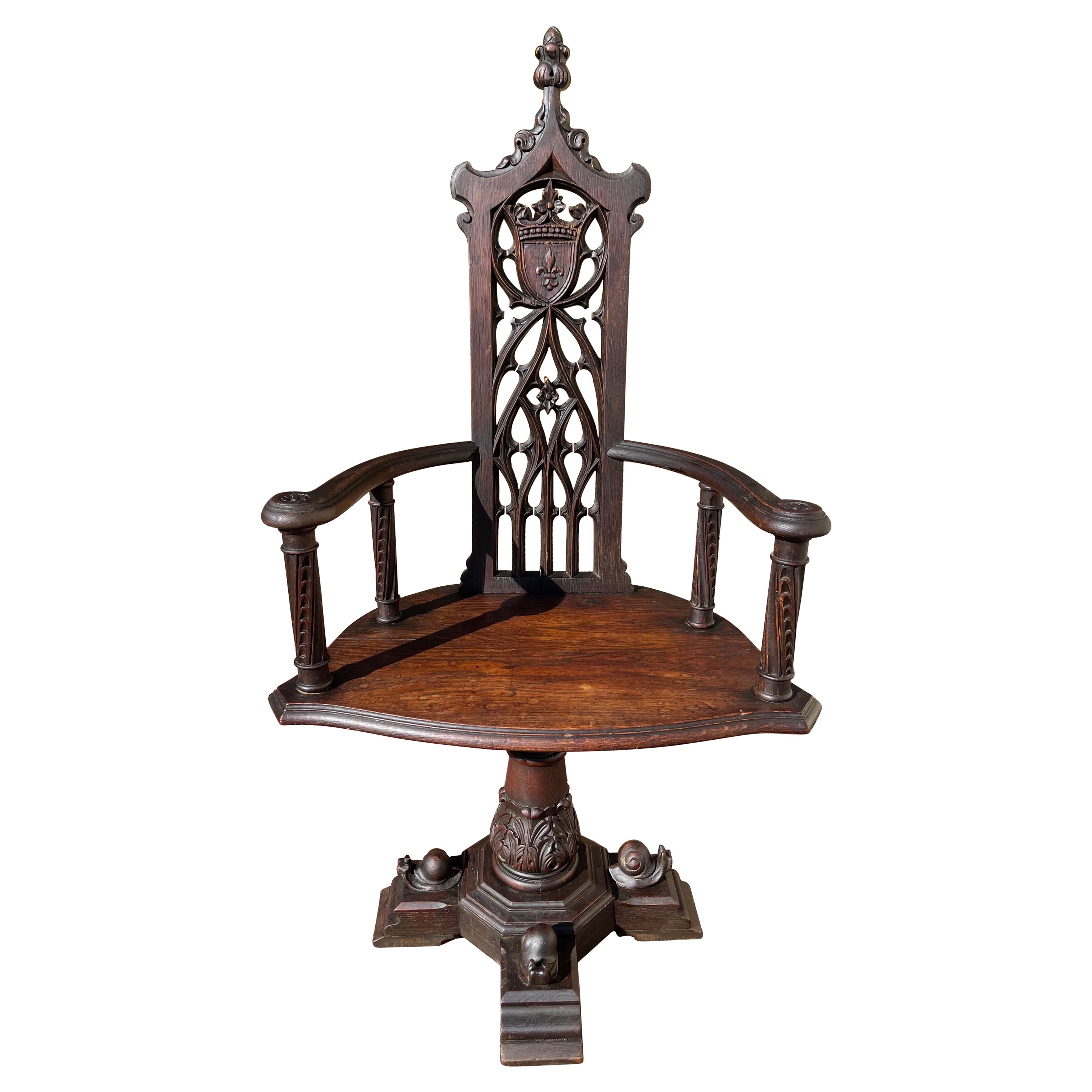 Neo-Gothic Oak Office Chair 19th Century