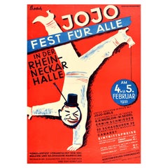 Original Vintage-Poster, Jojo Festival für alle, Clown, Tanz, Musik, Show, Cabaret, Kunst
