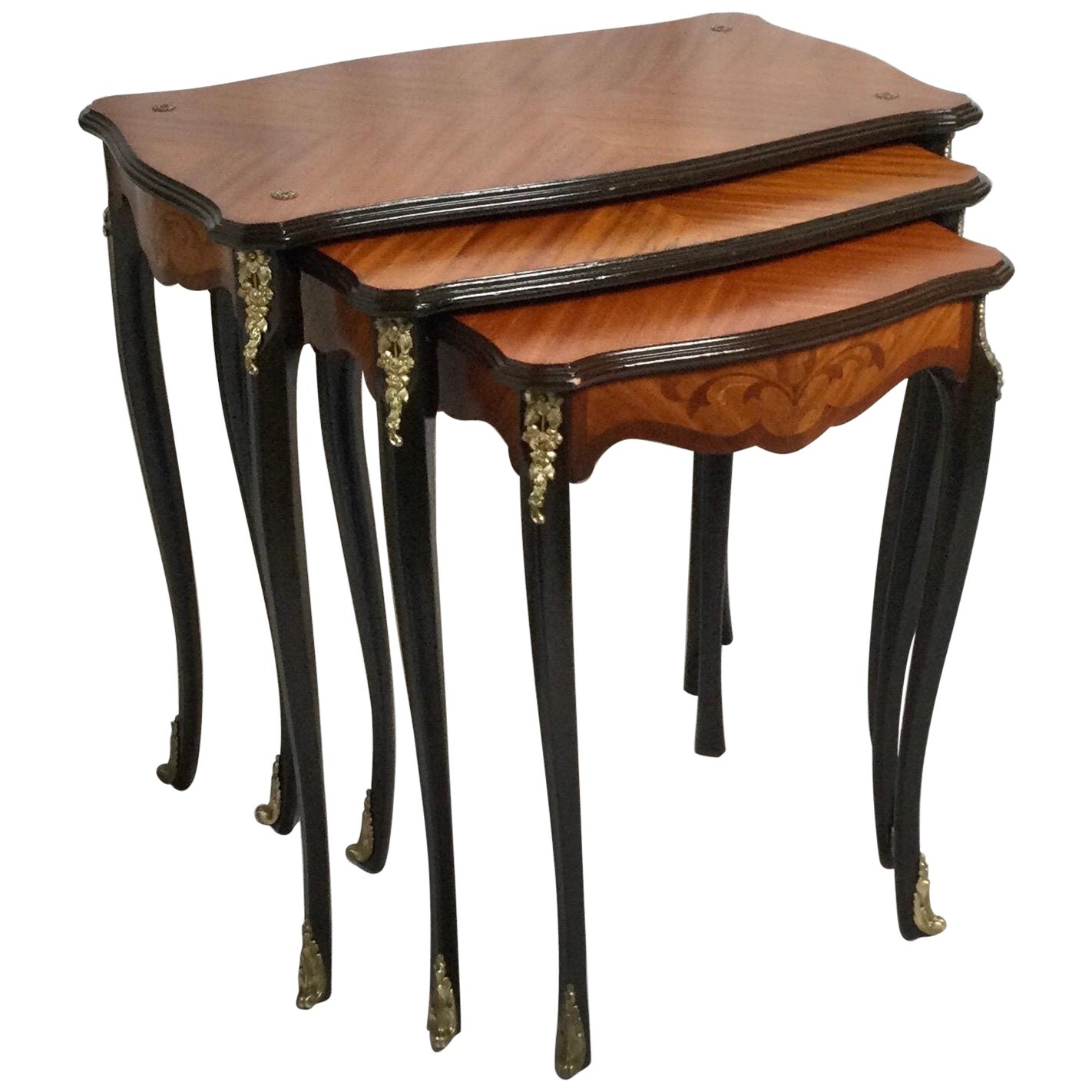 Antique set of Painted Adam style Satinwood Nest of Tables / side ...