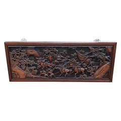 Large Relief Carved Chinese Hardwood Panel