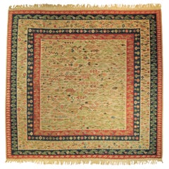 20th Century Transilvania Kilim Blue and Red on Grey Field from Romania, ca 1910