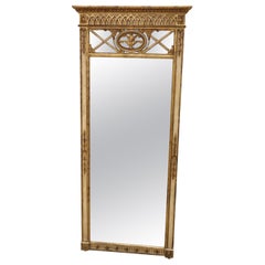 Early 20th Century Louis XVI Carved Gilded and Lacquered Wood Large Wall Mirror