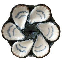 French Majolica Oyster Plate Longchamp, circa 1900