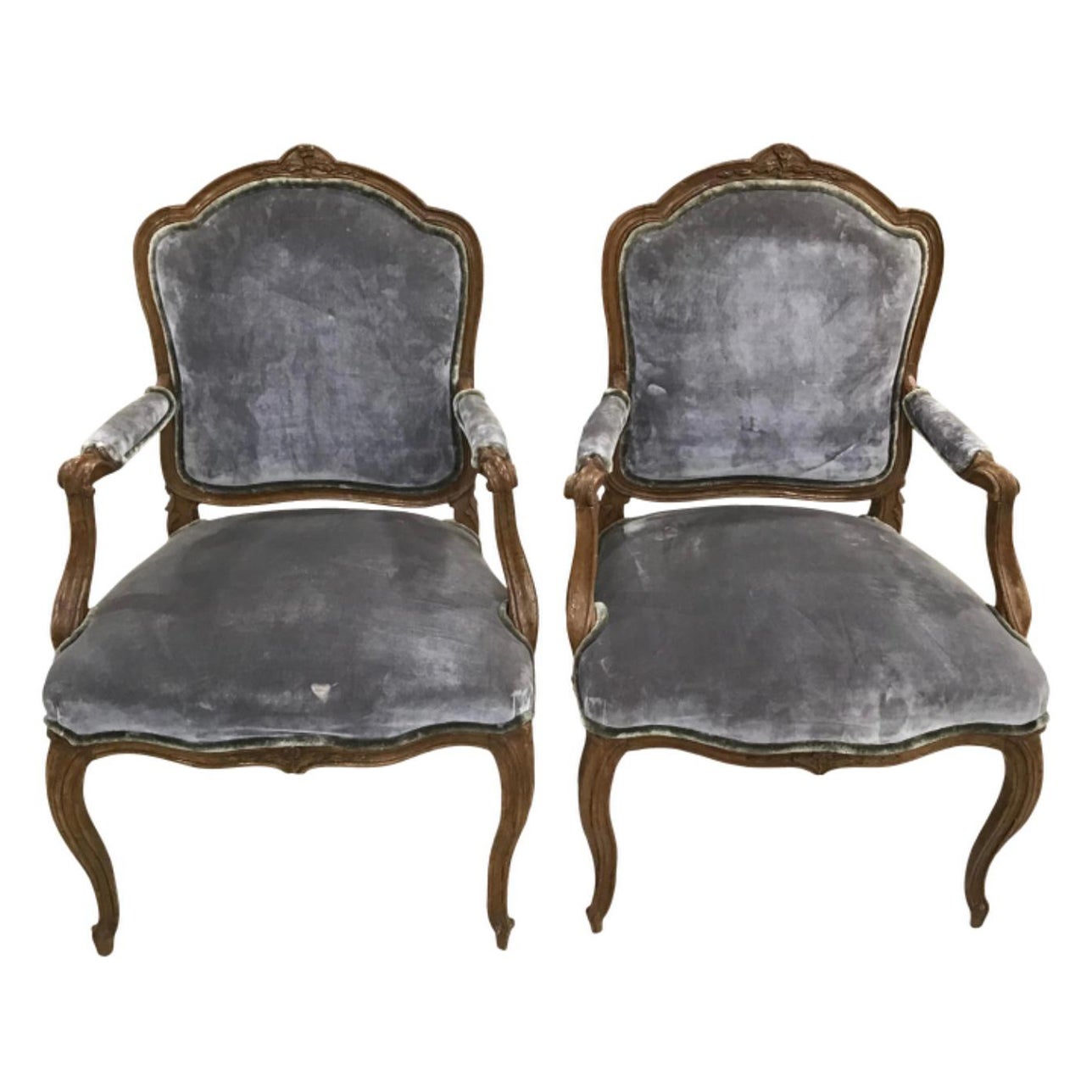 18th Century Italian Walnut Armchairs, a Pair