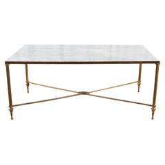 Maison Jansen Style Brass Marble Top Neoclassical Cocktail Table