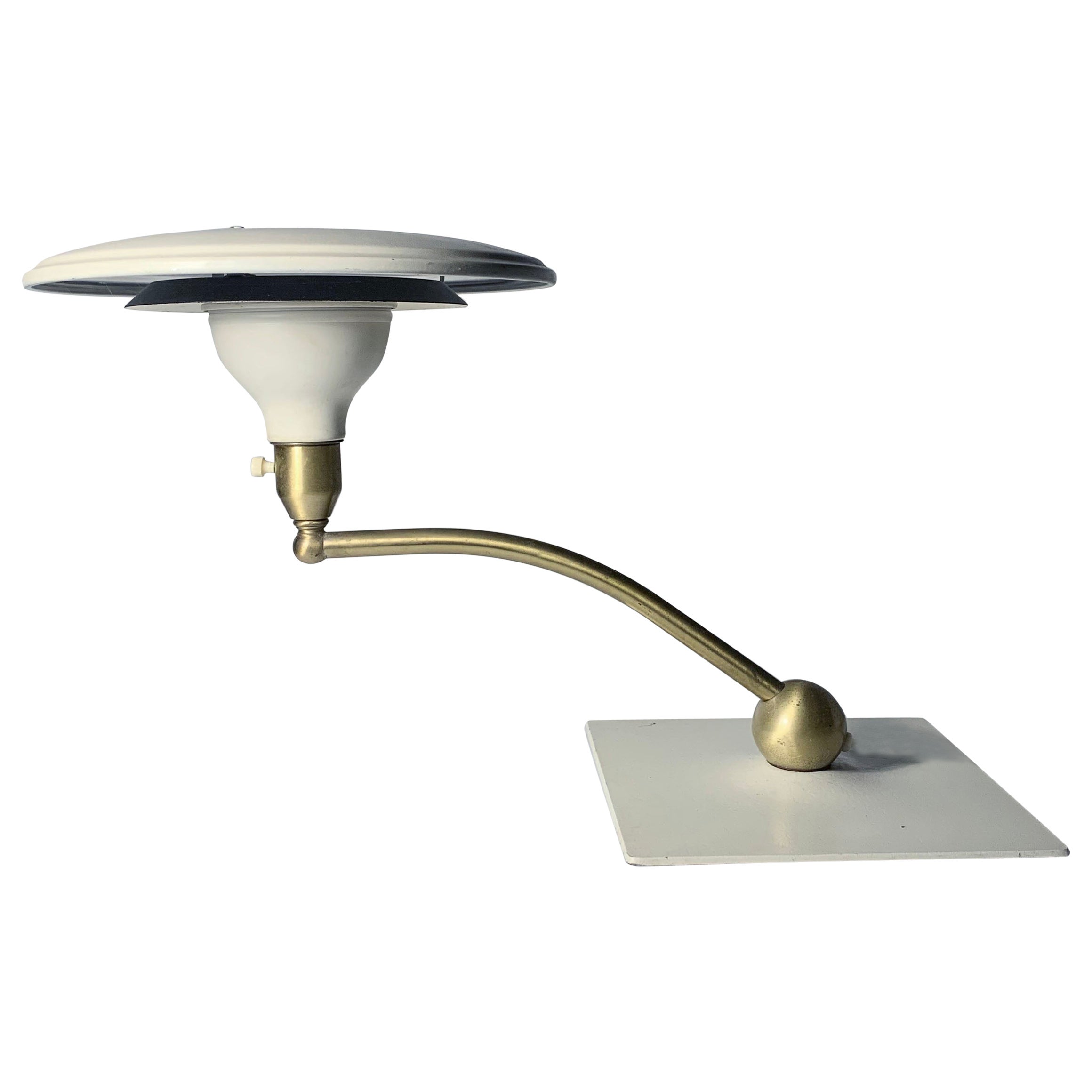 Mid Century Flying Saucer Sight Light Desk Lamp in White by MG Wheeler For Sale