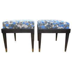 Pair of French Ebonized Ottomans in the Manner of Maison Jansen