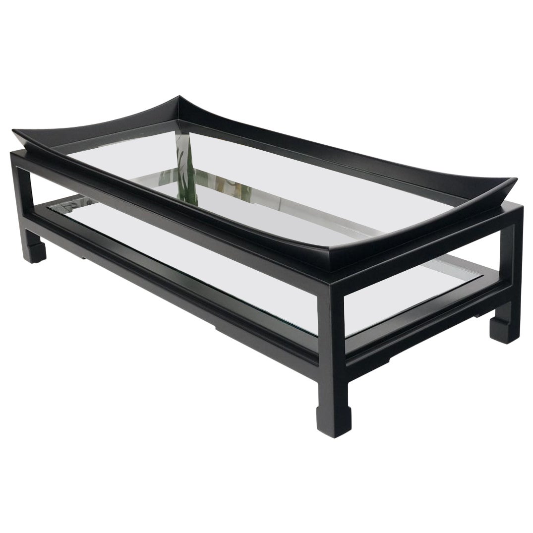James Mont Rectangle Black Lacquer Glass Top Deco Mid Century Coffee Table For Sale