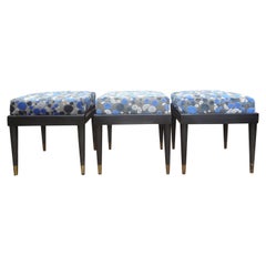 French Maison Jansen Style Ebonized Ottomans, Set of 3