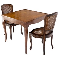 Italian Square Game Dining Table w/ Two Matching Cane Seat & Double Back Chairs