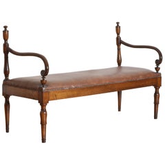 Italian Neoclassic Walnut and Upholstered Bench, Early 2nd Quarter 19th Century