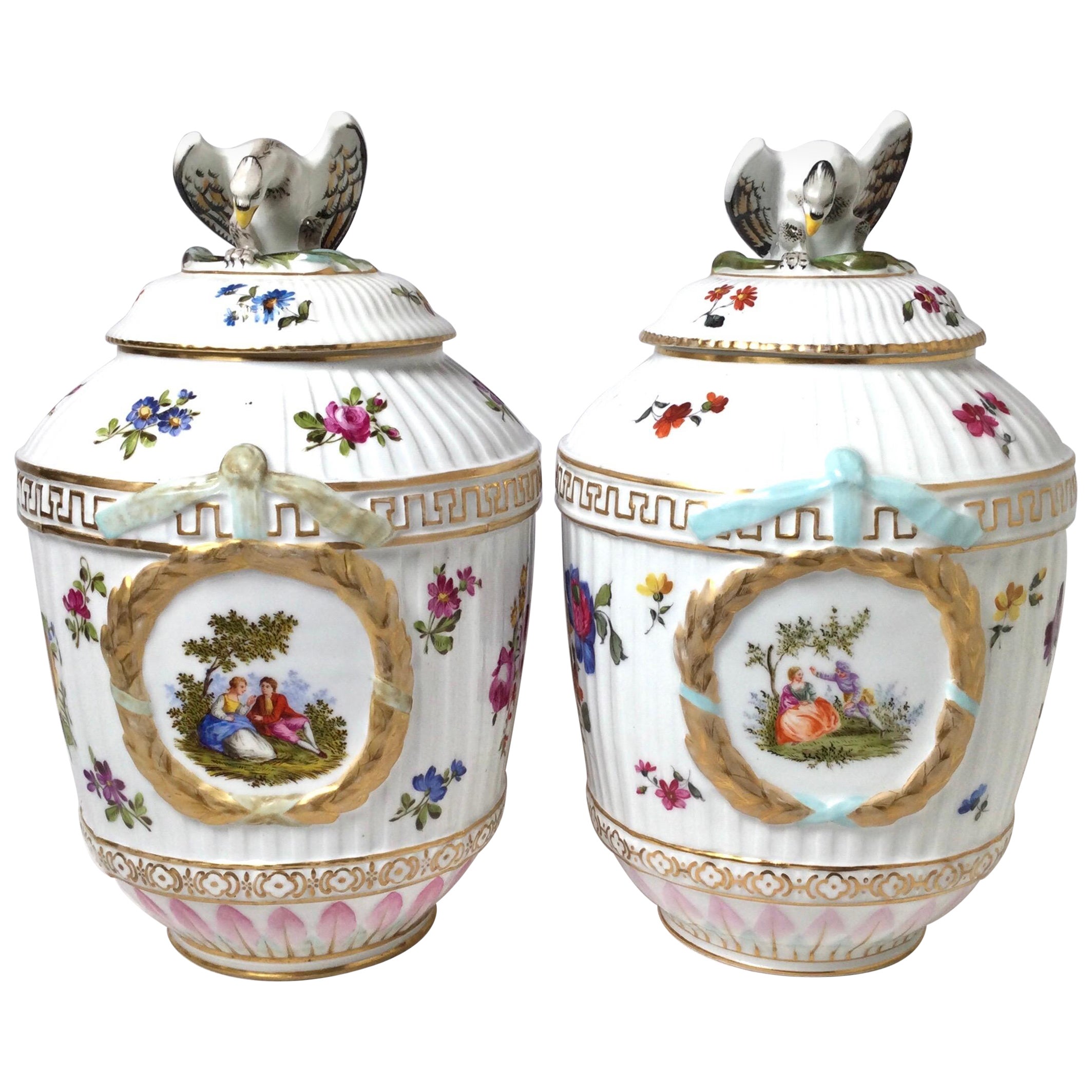 Pair of KPM Porcelain Covered Jars For Sale