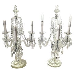Vintage Pair of Cut Glass Three Light Girandole Lamps