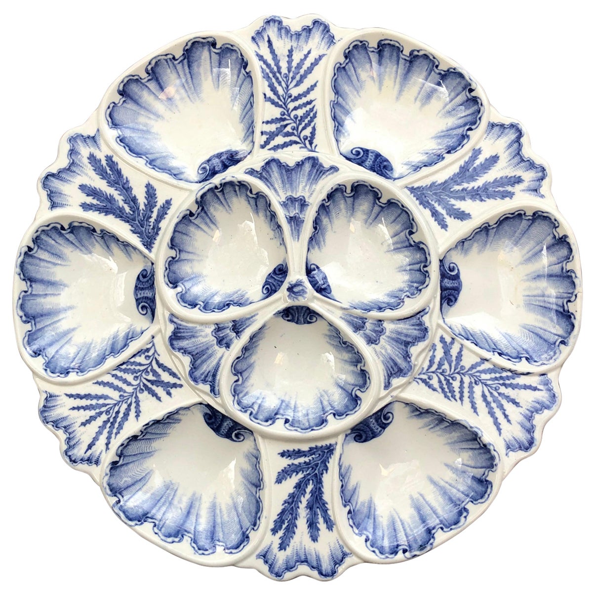 19th Century Blue and White Oyster Plate Vieillard Bordeaux