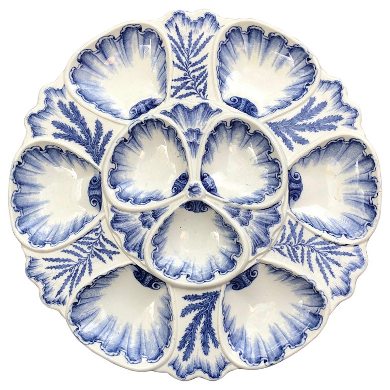 19th Century Blue and White Oyster Plate Vieillard Bordeaux For Sale