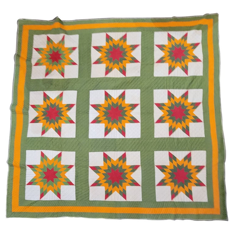 19th C. Antique Blazing Star Quilt, Pennsylvania For Sale