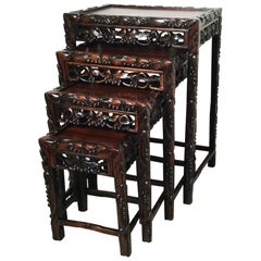 Set of Four Hand Carved Hung-Mu Wood Nesting Tables, China, Circa 1900