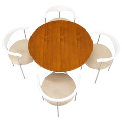 Set of Fritz Hansen Round Teak Dining Table & 4 Barrel Back Arm Chairs
