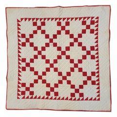 Used 19th C. Postage Stamp Red & White Crib Quilt