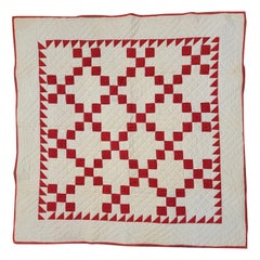 Antique 19th C. Postage Stamp Red & White Crib Quilt