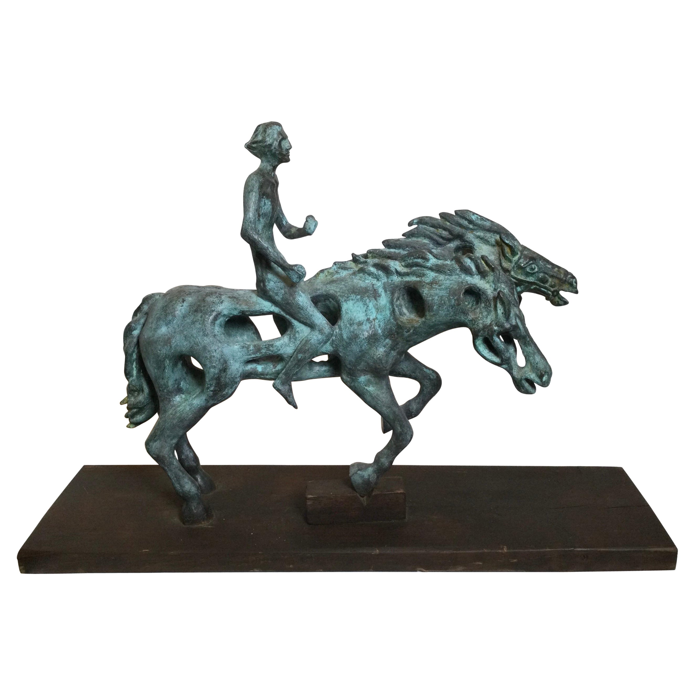 Cast and Aged Bronze Surrealist Horse Sculpture, Signed Gogy