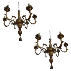 Pair of 18th Century Italian Giltwood Chandeliers from Tuscany
