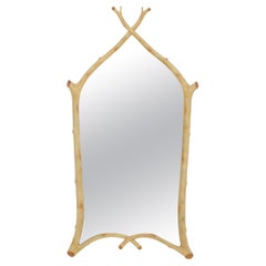 Vintage Faux Twig Dome Shape Frame Wall Mirror Artist Signed Carol Canner 