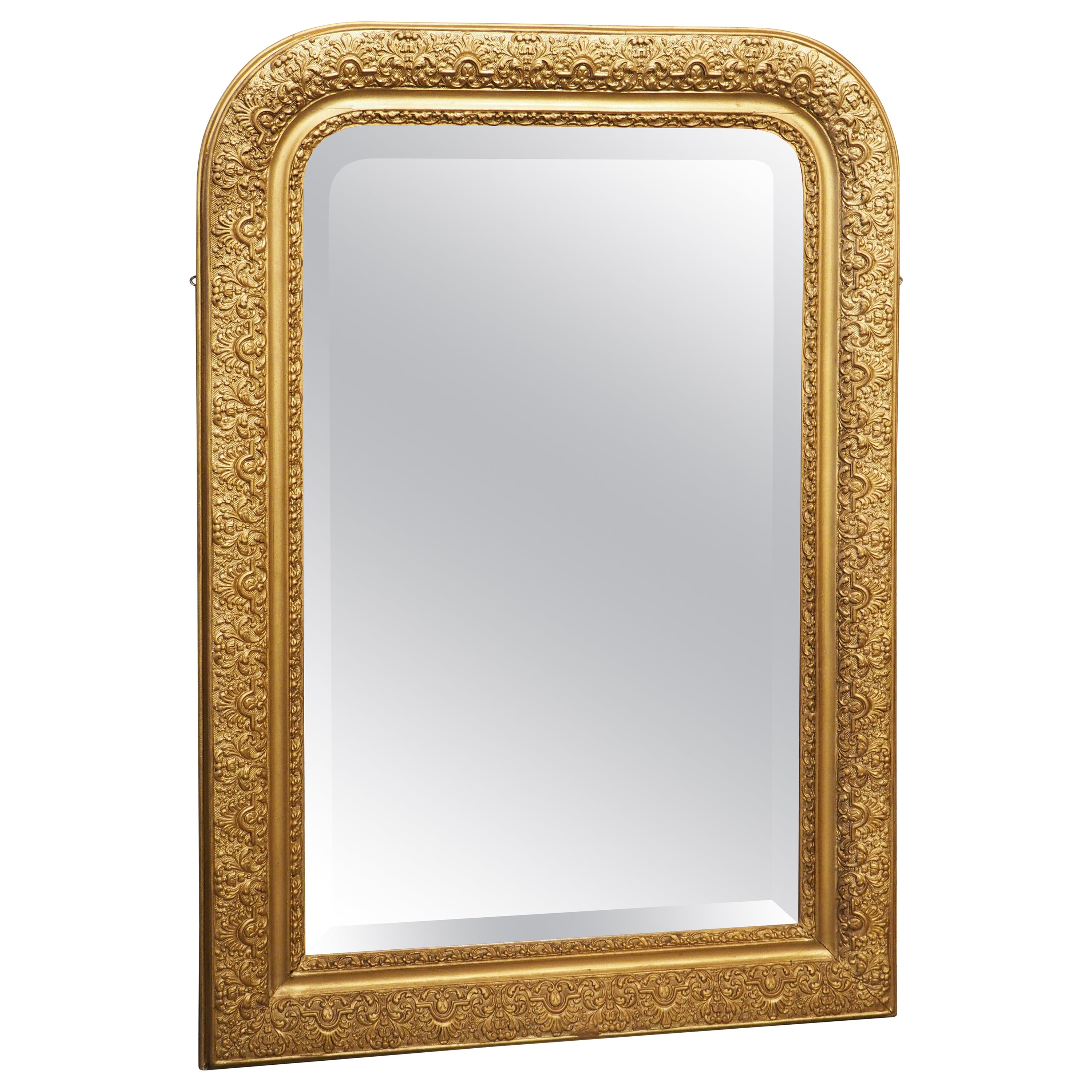 Gold Louis Philippe Style Beveled Mirror with Foliate and Floral Decor For Sale