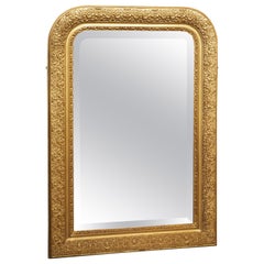 Gold Louis Philippe Style Beveled Mirror with Foliate and Floral Decor