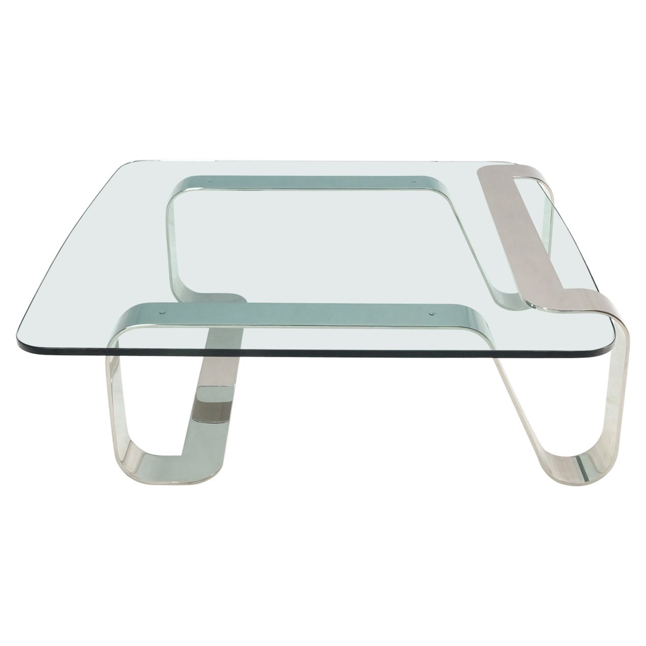 Bent Polished Stainless Glass Top Gary Gutterman "Odyssey" Coffee Table For Sale