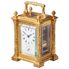 Antique 19th Century Eight Day Gilt Brass Carriage Clock with Alarm by Orange, Paris